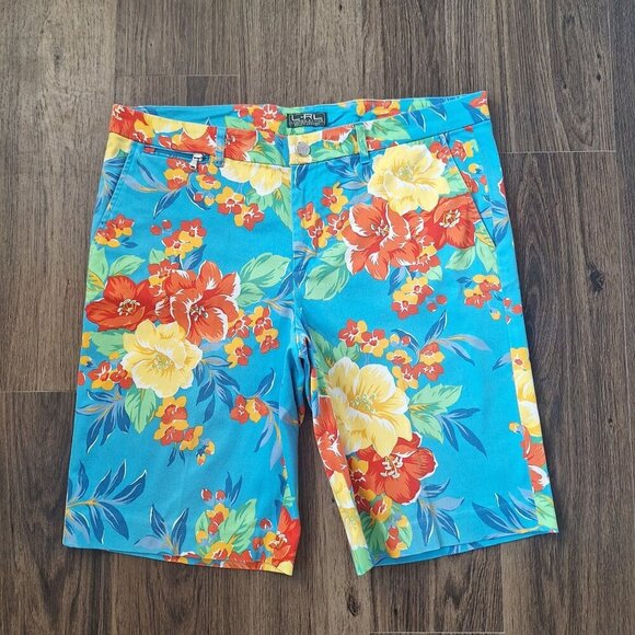 💙 Ralph Lauren Tropical Print Bermunda Shorts With Pockets Cotton - Picture 2 of 9